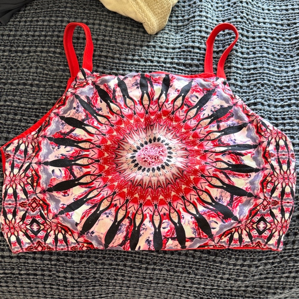 Wolven Radiant Red and Black Mandala Sports Bra